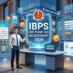 IBPS CRP PO MT XVI Recruitment 2026 online application guide with banking professional and digital registration interface.