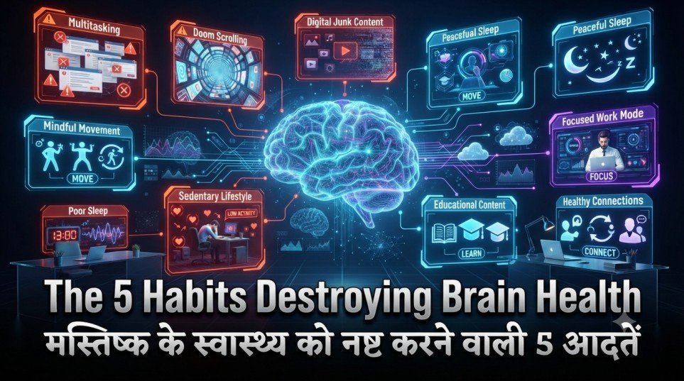5 habits destroying brain health मस्तिष्क को बर्बाद करने वाली आदतें: क्या आपकी रोज़मर्रा की लाइफस्टाइल आपके दिमाग को कमजोर बना रही है?