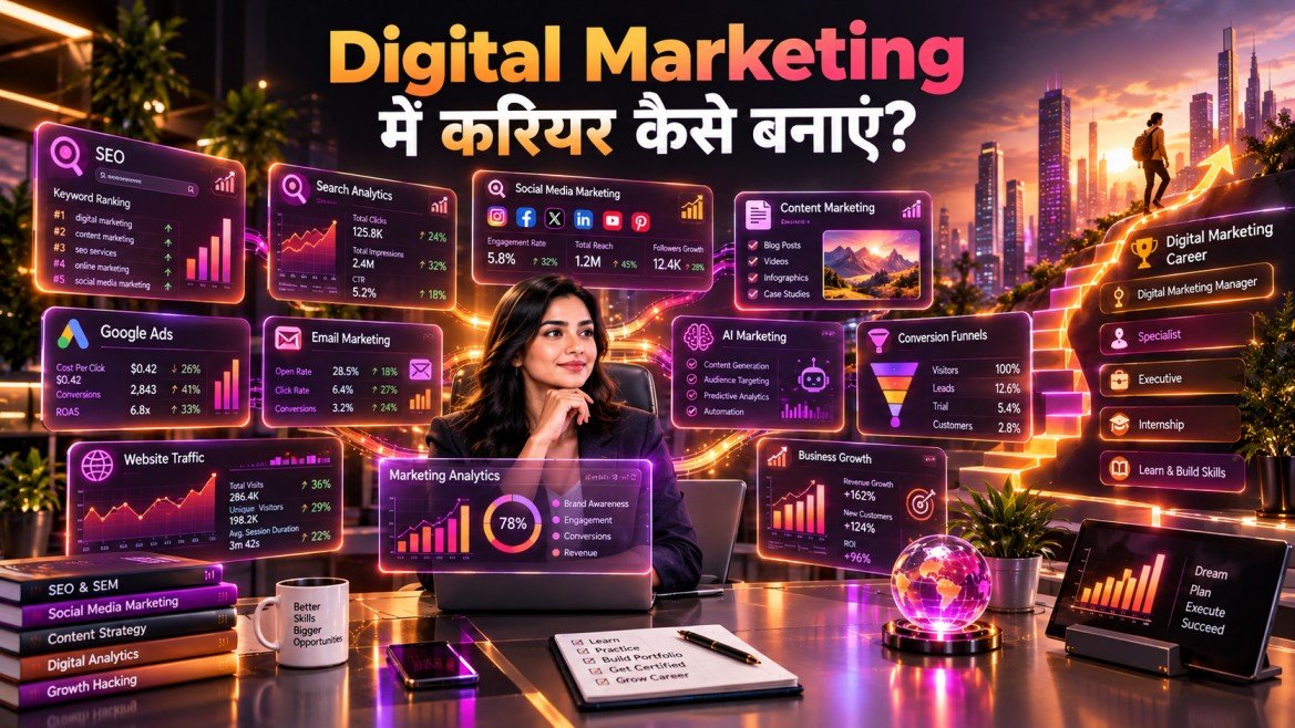 Digital Marketing में करियर कैसे बनाएं? Skills, Courses, Jobs और Future Guide