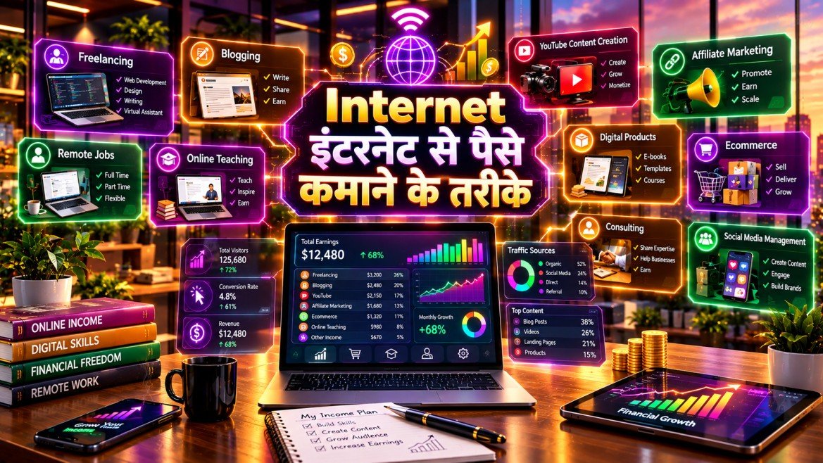 Internet इंटरनेट से पैसे कमाने के तरीके 2026 : 10 आसान और भरोसेमंद तरीके